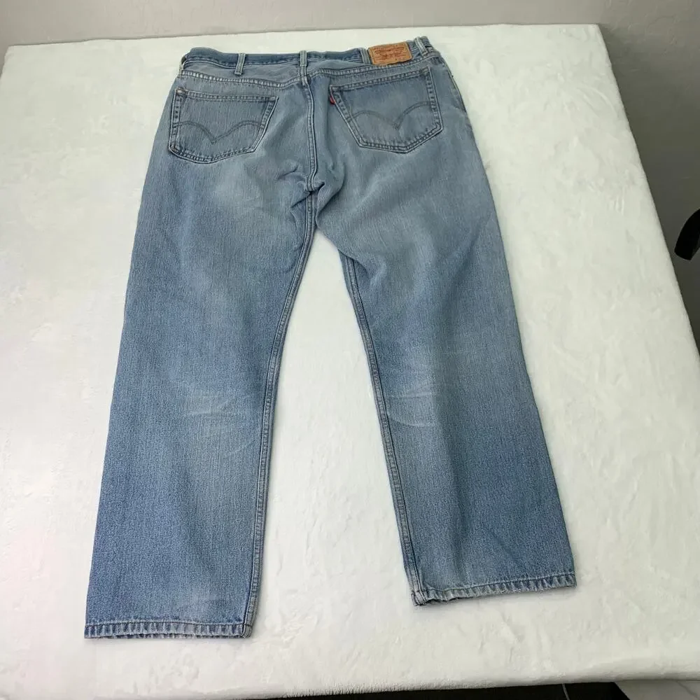 VTG Levi's 505 Mens 40x32 Regular Fit Light Wash Distressed Denim Blue Jeans